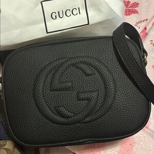 G Black Pebbled Leather Shoulder Bag